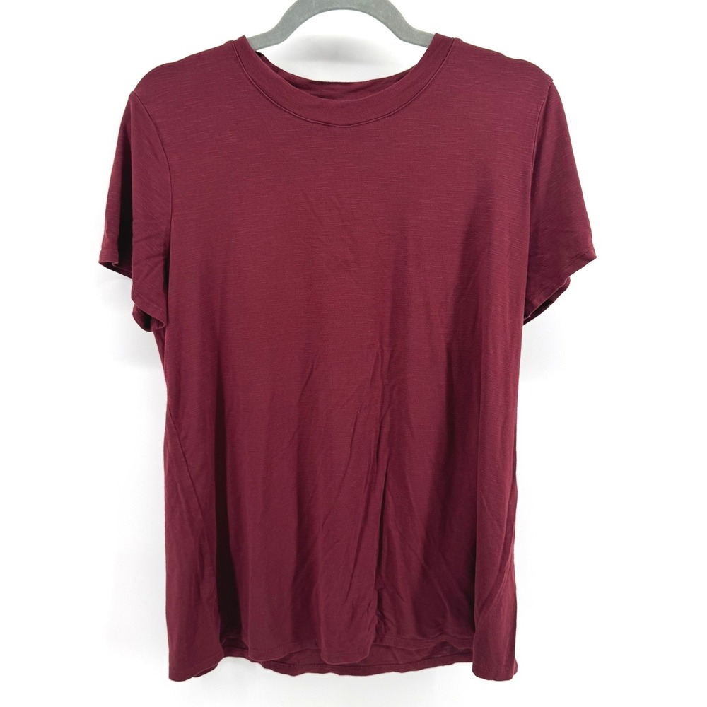 Maurices 24/7 T-Shirt Women Large Burgundy Short Sleeve Slub Knit Casual Tee